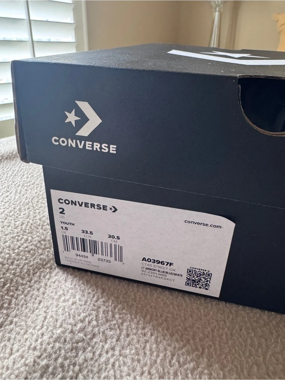 NEW Converse All-Star Street Ox Low-Top sneakers - Lt Blue/White, Youth Size 2